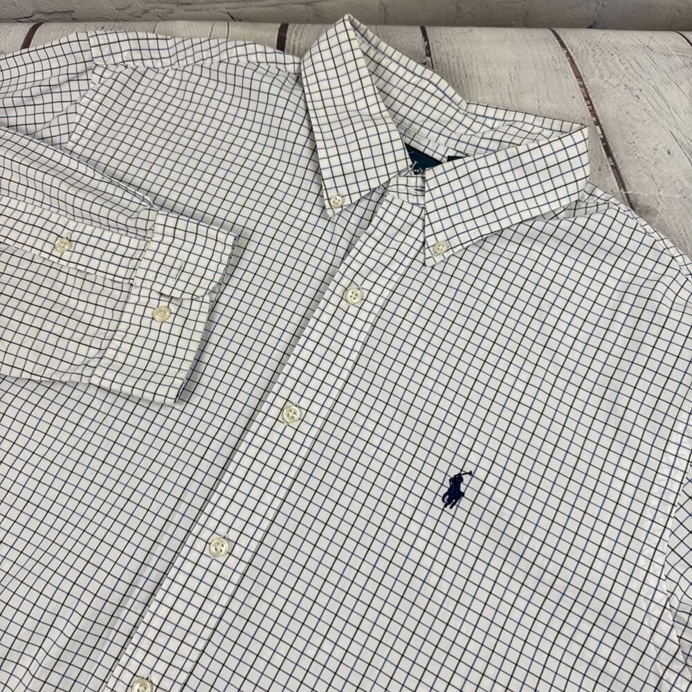 Ralph Lauren Custom Fit Men's XL White/Blue Check Cotton Button-Down Shirt